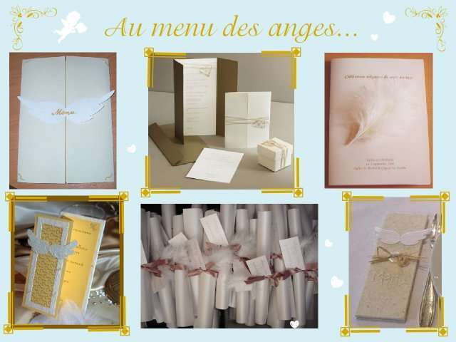   décoration mariage idées thème anges menu ailes ange rouleau plume coeur en perle