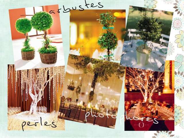 centre de table mariage arbuste buis arbre de cristal et perles