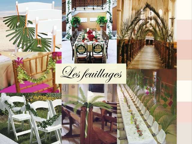 decoration chaise bancs d'eglise  mariage composition florale feuillage exotique