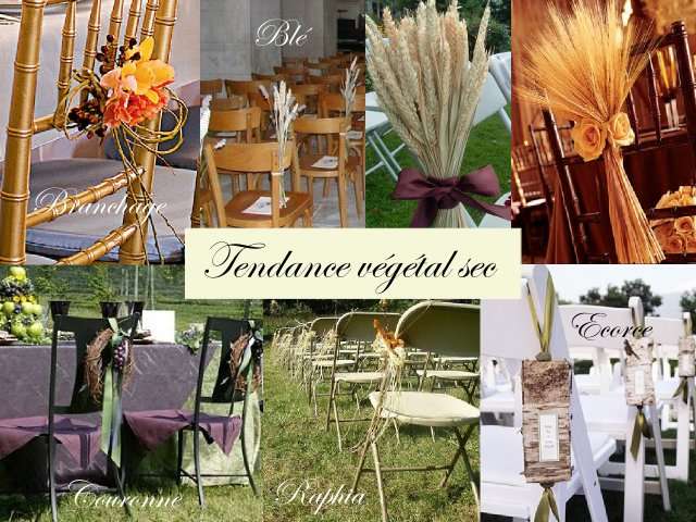 decoration chaise bancs d'eglise  mariage composition florale blé écorce raphia branchage