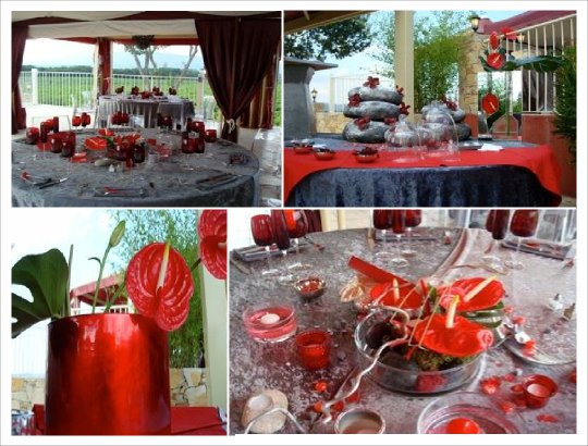 mariage zen gris rouge decoration de table