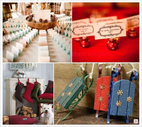 mariage hiver plan de table escort card boule de noel luge