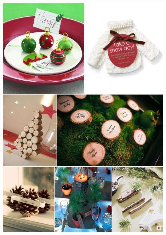 mariage hiver marque place rondin boule de noel sapin pomme de pin