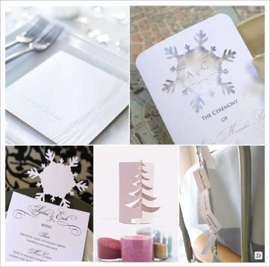 decoration mariage hiver menu laine carte flocon
