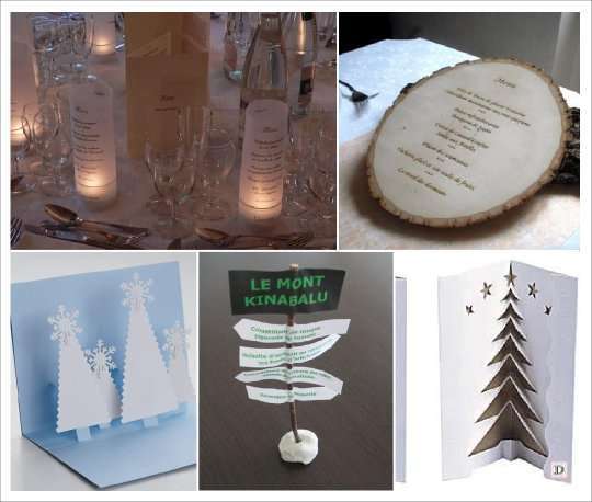 mariage hiver menu rondin photophore _panneau sapin