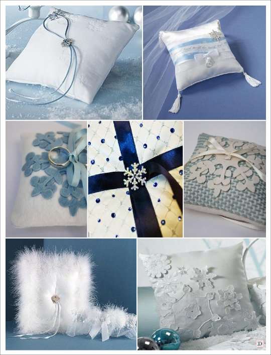 mariage hiver coussin alliances flocon fourrure
