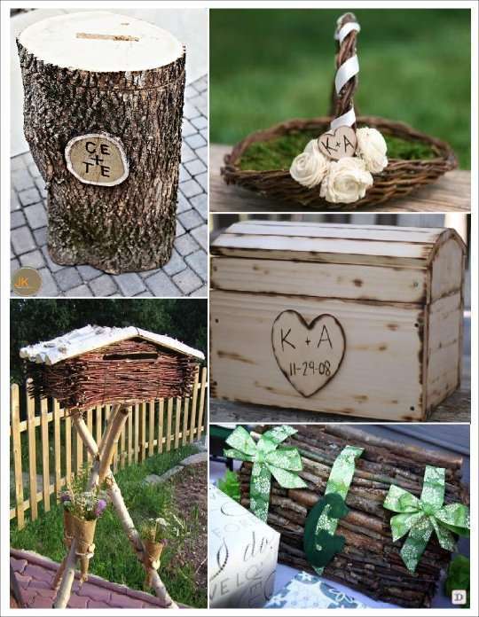 mariage hiver urne panier tronc coffre bois chalet