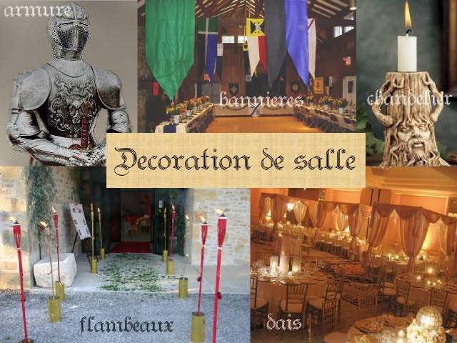    Décoration mariage idées thème médieval décoration de salle armure flambeau baldaquin bannières chandelier