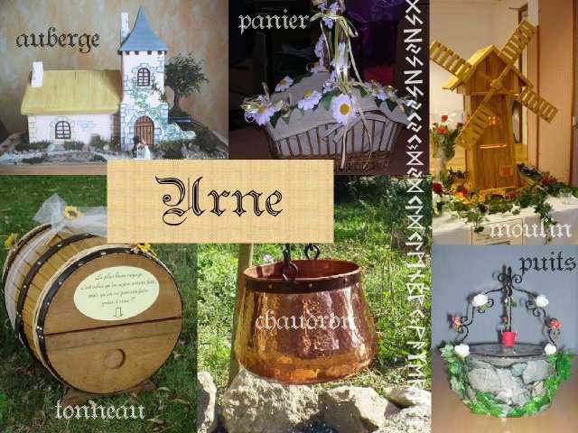    Décoration mariage idées thème médieval urne auberge château moulin tonneau vin panier puits chaudron