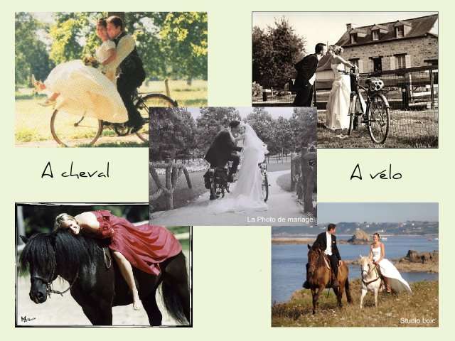 idées photo de mariage original couple vélo cheval