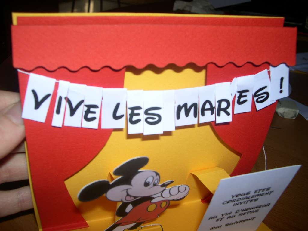   réalisation faire part  mariage thème disney mickey tutoriel fiche technique  carte pop up 