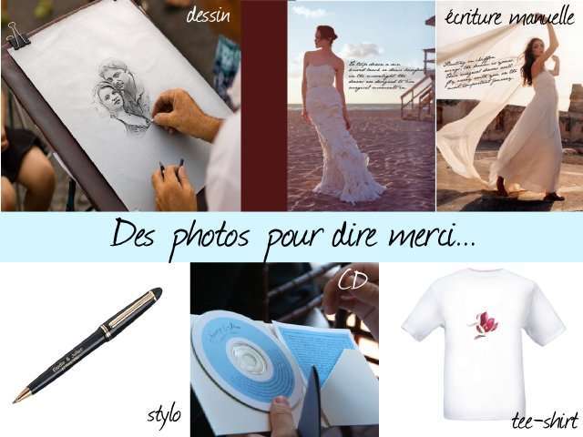 Remerciements de mariage dessin portrait écriture sur photo Cd stylo personnalisé tee sirt