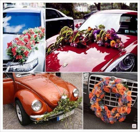 Décoration Voiture Mariage Rotin et ruban Rouge