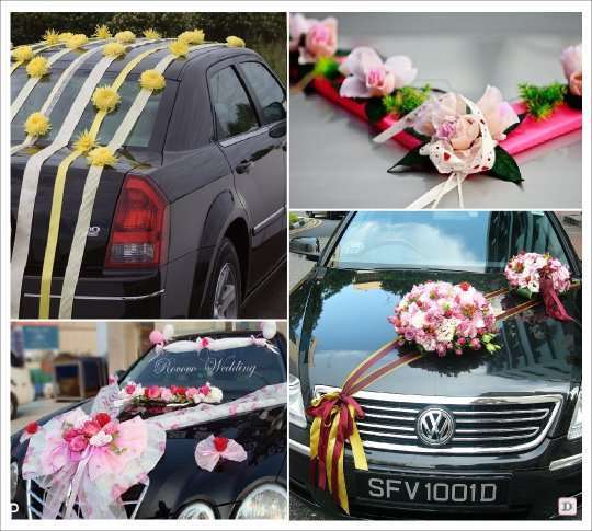 decoration_voiture_mariage_composition_florale_ruban