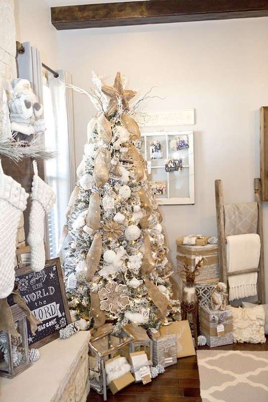 decoration noel rustique toile de jute sapin