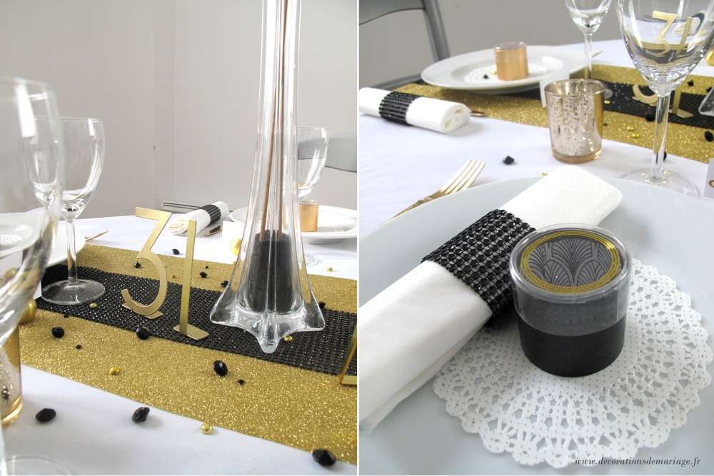 decoration nouvel an table noir et dore chiffre