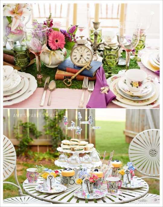 decoration mariage alice au pays des merveilles decoration de table chemin de table mousse verte horloge livre clé