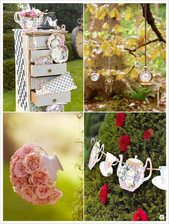 decoration mariage alice au pays des merveilles decoration salle tasse suspendue montre horloge