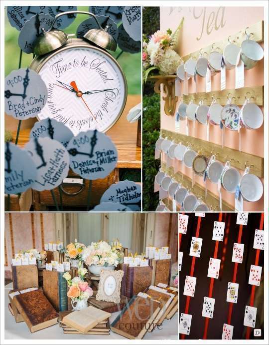 decoration mariage alice au pays des merveilles plan de table escort cards horloge tasse