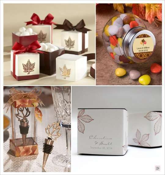 mariage automne cadeaux invités boite dragees feuille bocal bonbons bouchon stopper