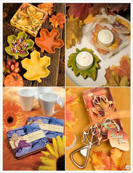 mariage automne cadeaux invités bougeoir feuille plat feuille décapsuleur dessous verre