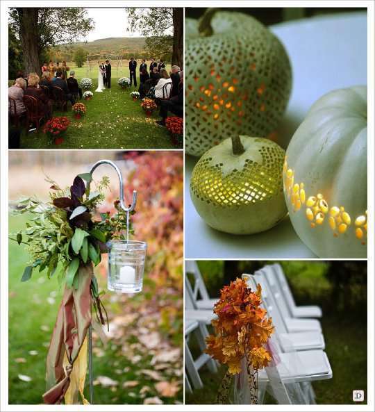 decoration salle mariage automne decoration chaise église feuille photophore suspendu