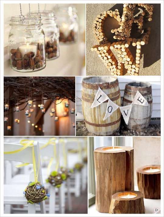 decoration salle mariage automne  boule rotin bouchon liege initiale, photophore gland