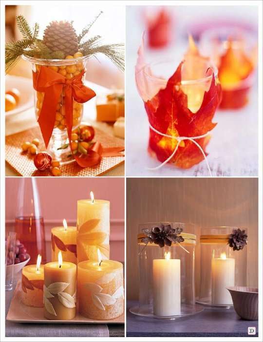 mariage automne decoration table pomme de pin bougie feuille