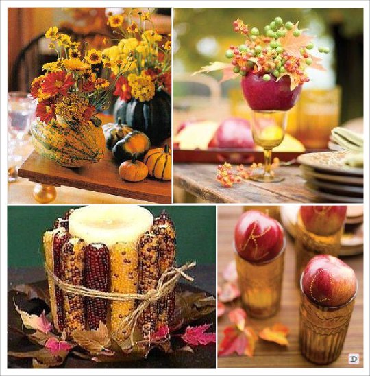decoration de table automne epis de mais pomme de pin citrouille
