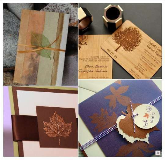 faire part automne bois feuille arbre embossage invitation