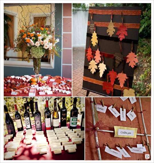 plan de table mariage automne escort card bouchon liege feuille