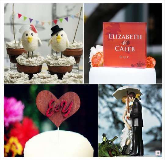 decoration mariage automne figurine gateau oiseaux plexiglas grave coeur en bois parapluie