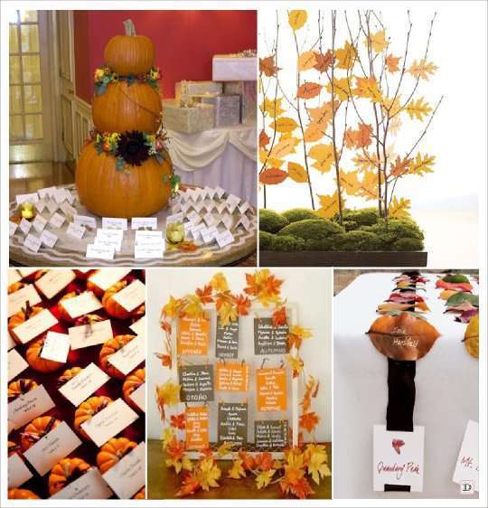 plan de table mariage automne citrouille arbre feuilles sur ruban