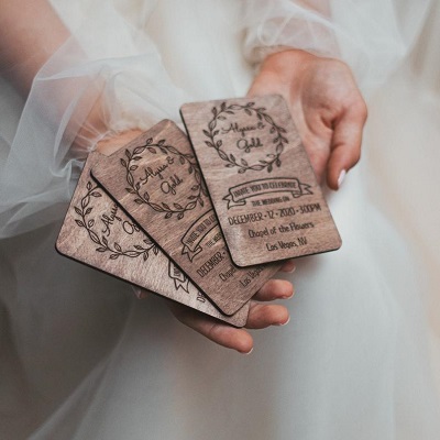 faire part mariage gravé sur bois automne