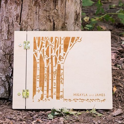 livre d'or mariage couverture bois foret automne