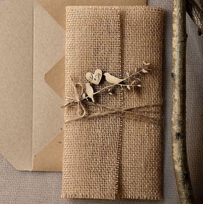 faire part mariage automne pochette toile jute