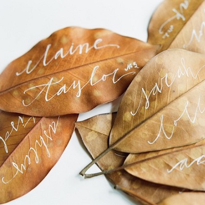 marque place mariage automne feuille séchée