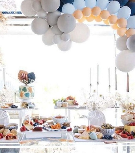 deco baby shower moderne bleu gris jaune