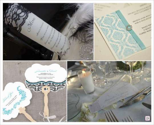 menu mariage baroque photophore dentelle boucle strass eventail