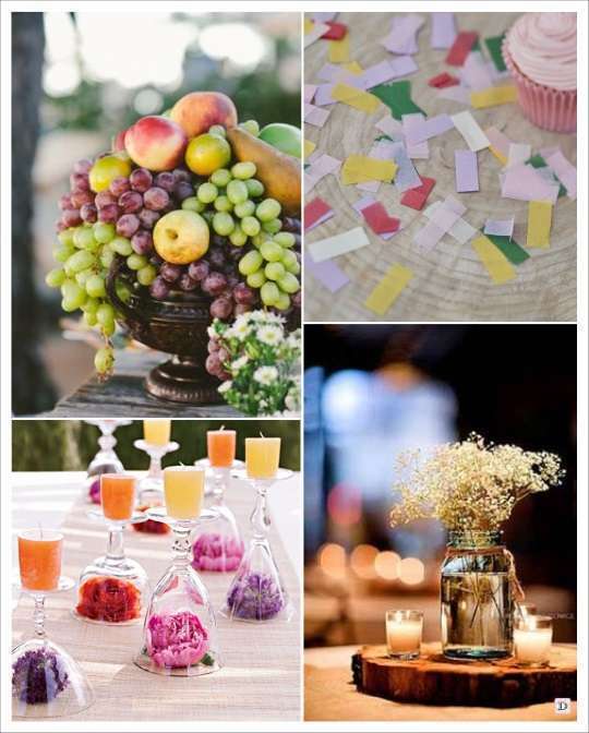 decoration mariage boheme centre de table fruits rondin de bois