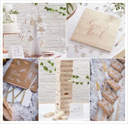 decoration mariage boheme vintage livre d'or bois kraft arbre empilement