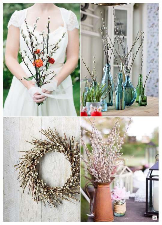 decoration de mariage branche de saule en bourgeon centre de table