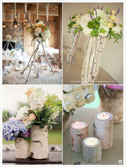 decoration de table mariage branchage bouleau vase bougeoir