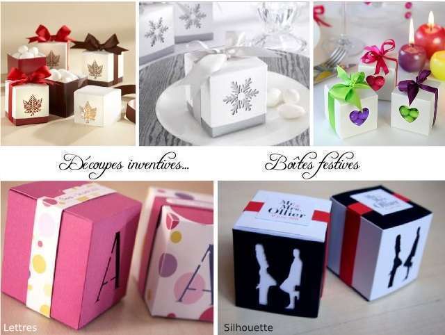 boite dragees cube motif ajouré flocon feuille coeur lettre silhouette