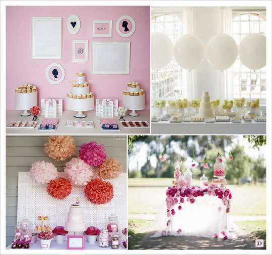candy bar arriere plan cadre pompons papier roses ballons
