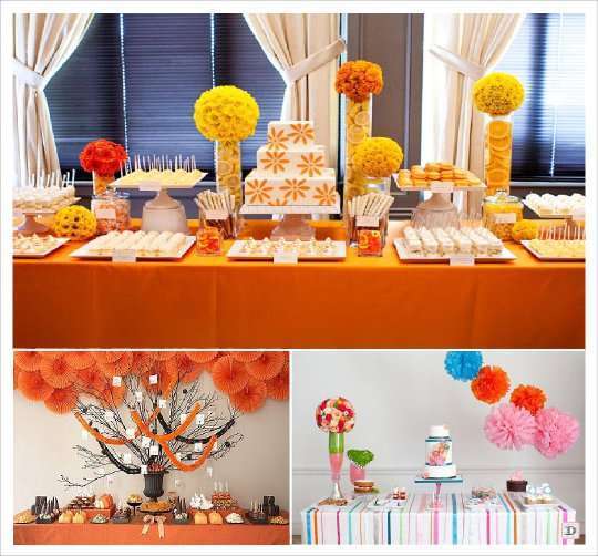 candy bar decoration boule de fleurs arbre en pot ruban sur table