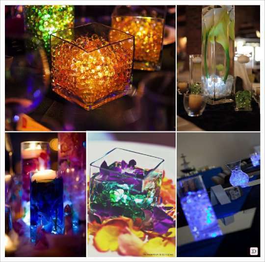 centre de table mariage lumineux led submersible perles eau