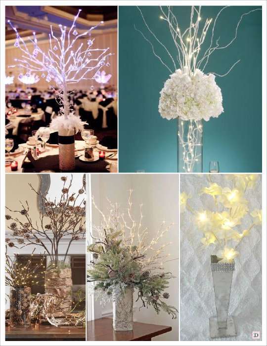 centre de table mariage branchage lumineux