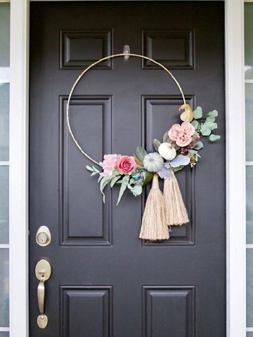 cerceau métallique pour décoration de porte macrame et fleurs