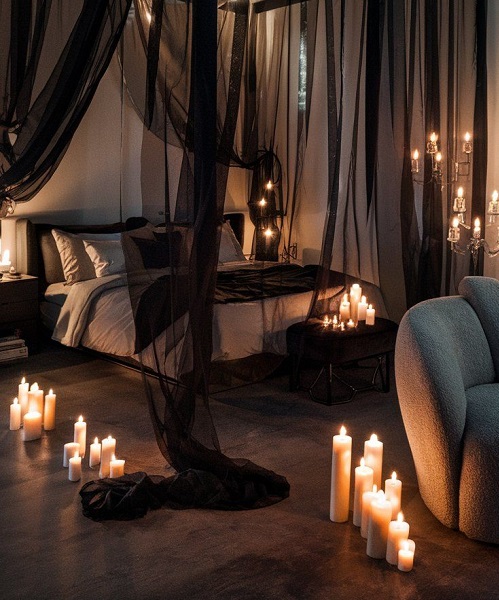 bougies au sol decoration chambre romantique